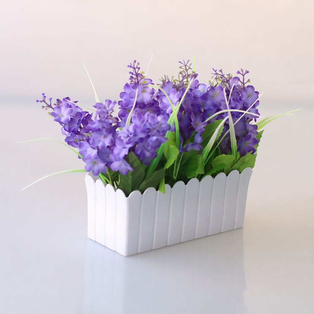 Desk Setup With Plants - 装飾用の造花。フェンス型の花瓶に植えられたように見せる、モダンな家庭用、棚や机、テーブルに飾るのに最適な、観葉植物風の花束。