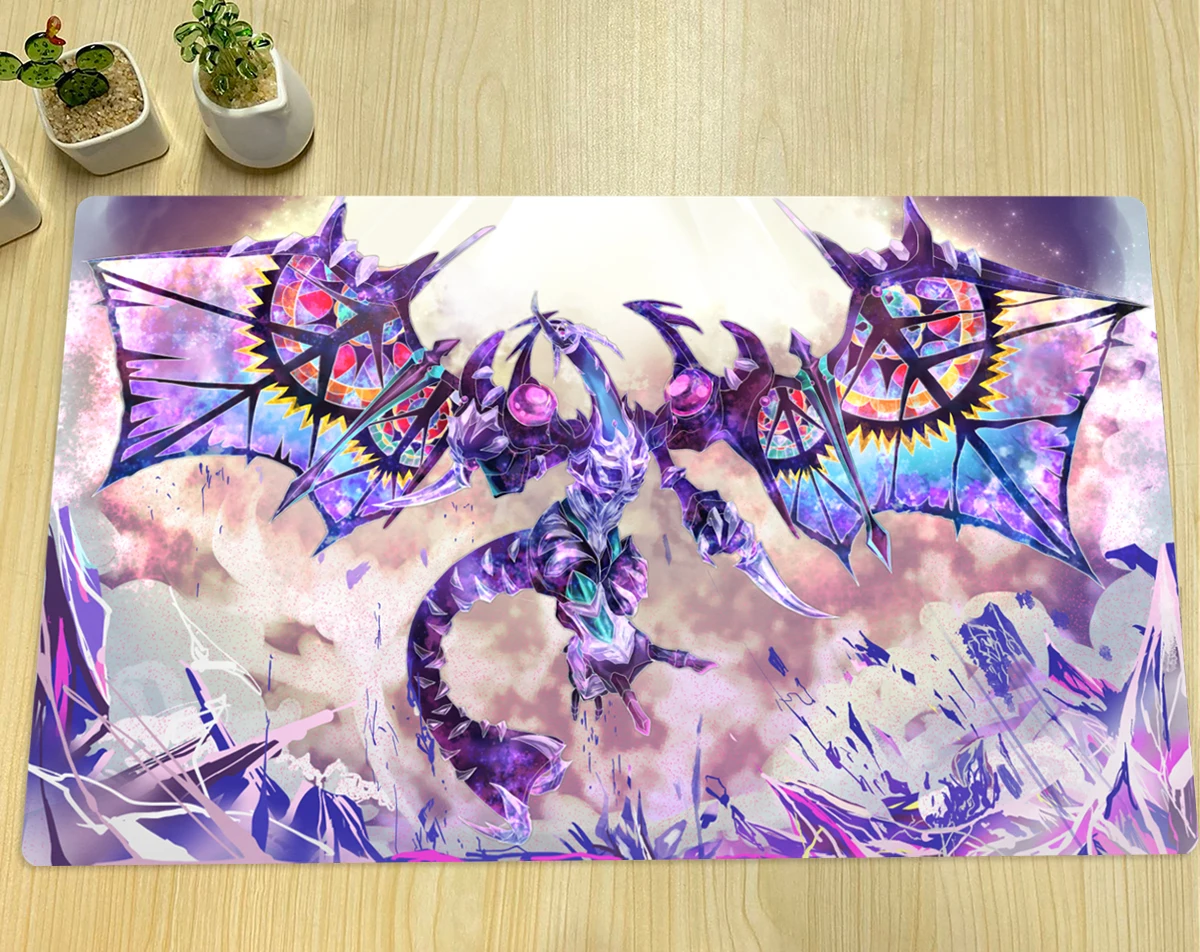 Desk Setup Dark - Yugioh-トランディングカードゲームマット,TCGプレイマット,デスクマット,アニメ,ラバー,デスクゾーン,無料バッグ,ダークカラー,xyz dragon,60x35cm,ARC-V