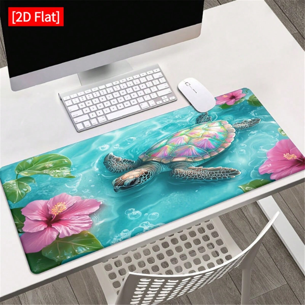 Desk Setup Pc And Laptop - [2Dフラット]1枚入り 海とハイビスカスの花柄 ゲーミングデスクマット - パターン入りキーボードマウスパッド PCラップトップ