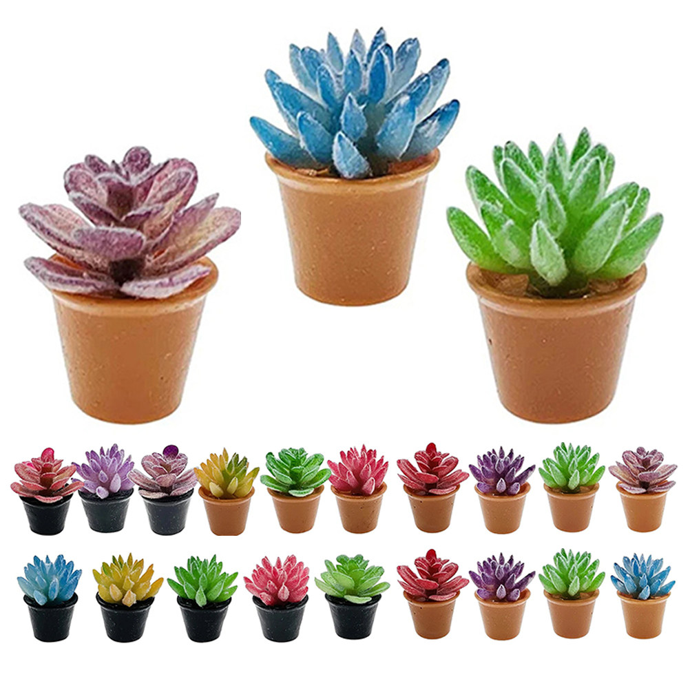 Desk Setup With Plants - 24個入り ミニ多肉植物鉢 人工多肉植物 デコレーション用花鉢 かわいいミニチュア植物 ドールハウスや机、リビングの飾り付けに