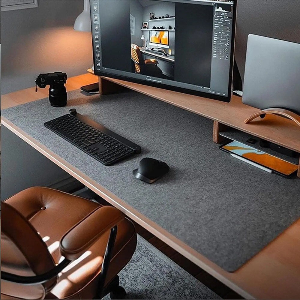 Desk Setup Dark - フェルトデスクマット コンピューターマット デスク用(31.5x15.7インチ) 大型フェルトマウスパッドとキーボードマット オフィス用デスクプロテクター |