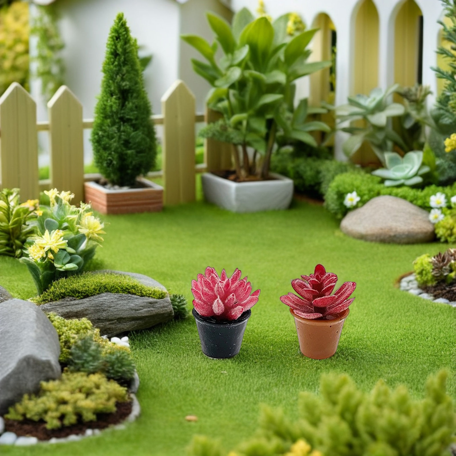 Desk Setup With Plants - 24個入り ミニ多肉植物鉢 人工多肉植物 デコレーション用花鉢 かわいいミニチュア植物 ドールハウスや机、リビングの飾り付けに