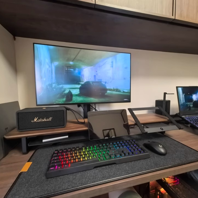 Desk Setup Laptop And Monitor - モジュラーモニターライザー スタンド 人間工学に基づいたデスクオーガナイザー ブラック ゲーミングセットアップアクセサリー ワークステーション