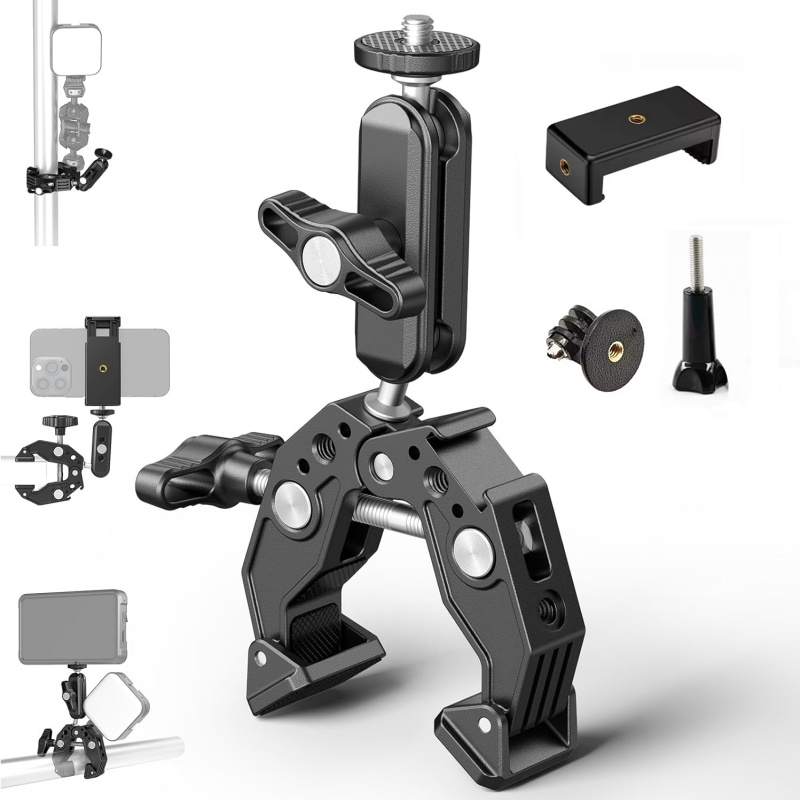 Monitor Arm Clamp - ユニバーサルアルミスーパーカンプ、ダブルボールヘッドマジックアーム付き、1/4