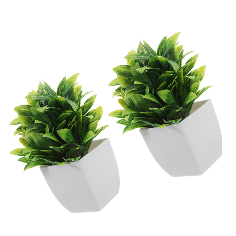 Plant Pot Small Desk - 2個入り、高品質で色あせしにくいミニサイズの人工盆栽。室内の机や棚、オフィスなどの装飾に最適な小さな人工観葉植物。