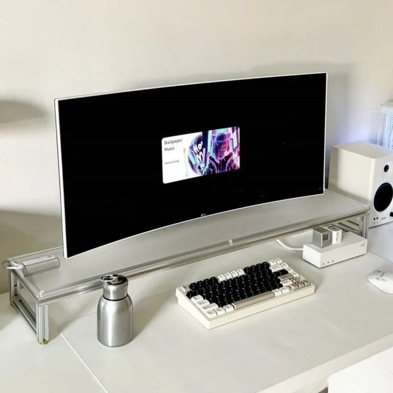 Desk Setup Laptop And Monitor - アルミニウムモニタースタンドアクリルデスクトップライザーラップトップシェルフオーガナイザー洗練された人間工学に基づいた高さスタンドオフィスデスクセットアップ用