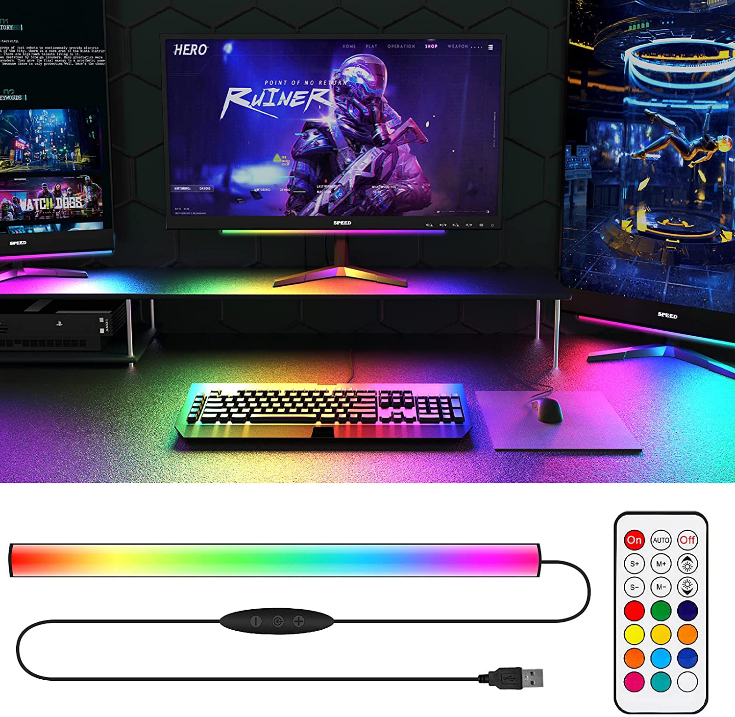 Desk Setup Gaming Pc - アンダーモニターライトバー RGB Dreamcolor アンビエントネオンサイン リモコン付き ゲームルーム装飾用