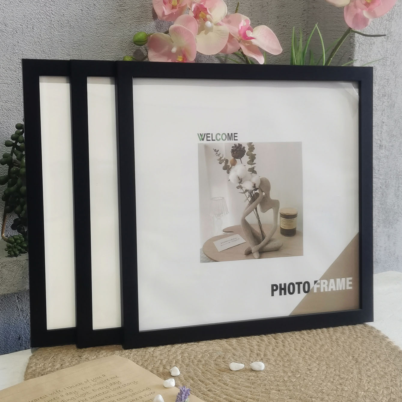 3 個木製正方形フォトフレーム壁掛けやデスクトップの装飾 2 - Desk Setup Poster のレビューと価格