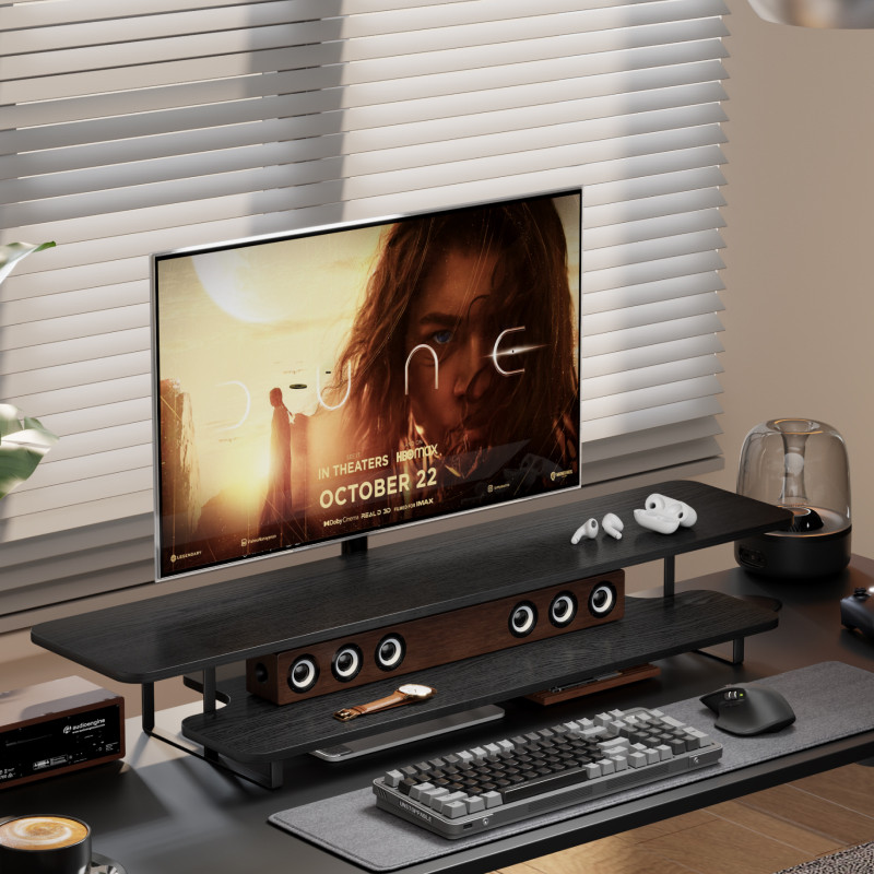 ウォールナット仕上げモニタースタンドライザー無垢材デスクトッ - Desk Setup Laptop And Monitor のレビューと価格