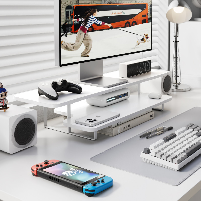 ウォールナット仕上げモニタースタンドライザー無垢材デスクトッ - Desk Setup Laptop And Monitor のレビューと価格