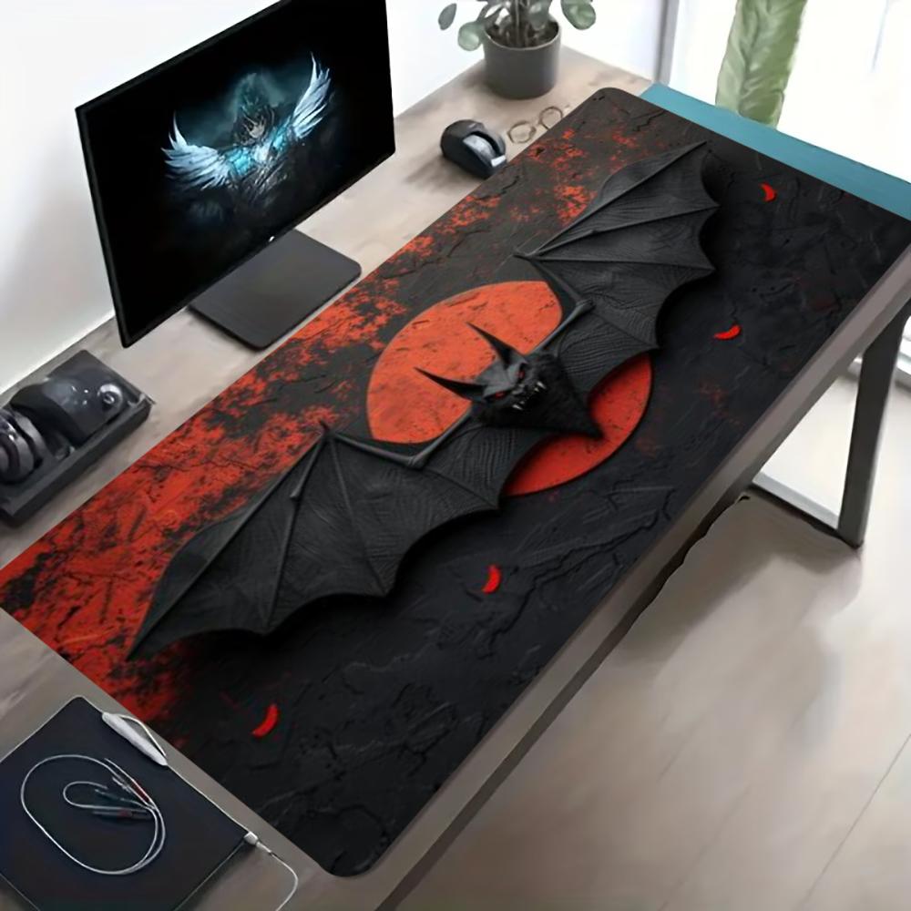 ダークレッドのコウモリ柄大型ゲーミングマウスパッド、滑り止め - Desk Setup Pc And Laptop のレビューと価格