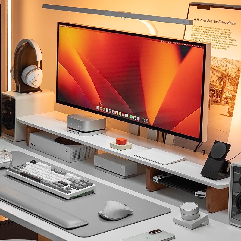 モダンなモニターライザースタンド人間工学に基づいたデスクシェ - Desk Setup Laptop And Monitor のレビューと価格