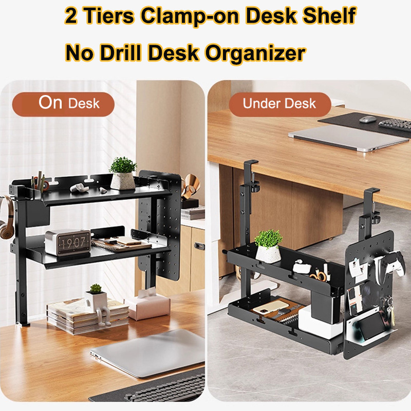 クランプ式14インチデスク上・下2段棚ユニット、テーブルアク - Desk Setup Productivity のレビューと価格