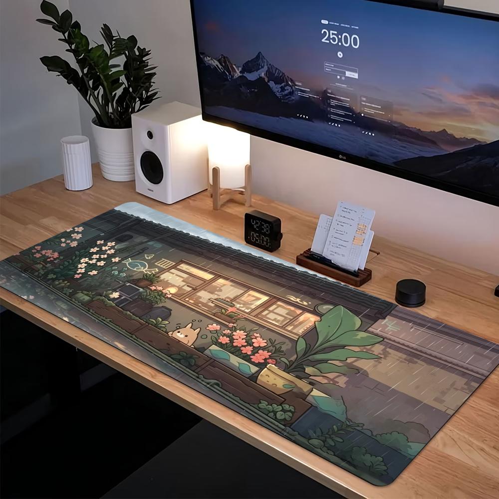 コージーアニメストリート拡張ゲーミングマウスパッド、滑り止め - Desk Setup Pc And Laptop のレビューと価格