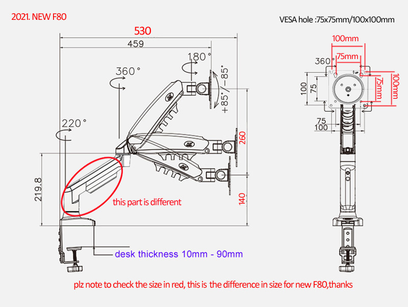 NEW NB F80 17-30インチ デスクトップLED  - Monitor Arm Clamp のレビューと価格