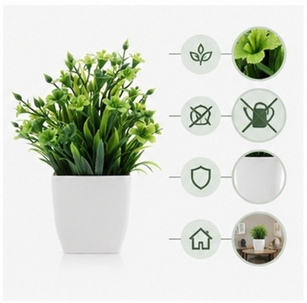 リアルな造花鉢植え、小型の人工盆栽。デスク、オフィス、家庭の - Plant Pot Small Desk のレビューと価格