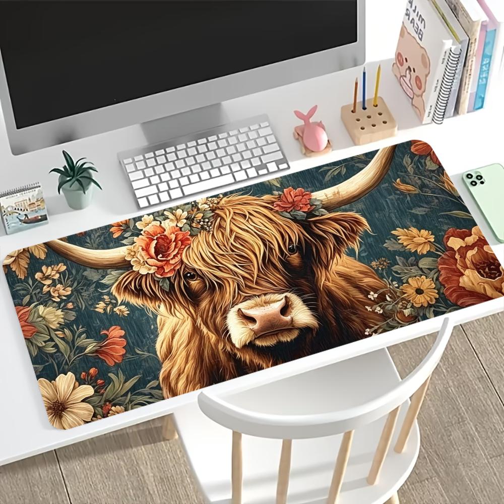 ヴィンテージハイランドカウ柄ゲーミングマウスパッド、滑り止め - Desk Setup Pc And Laptop のレビューと価格