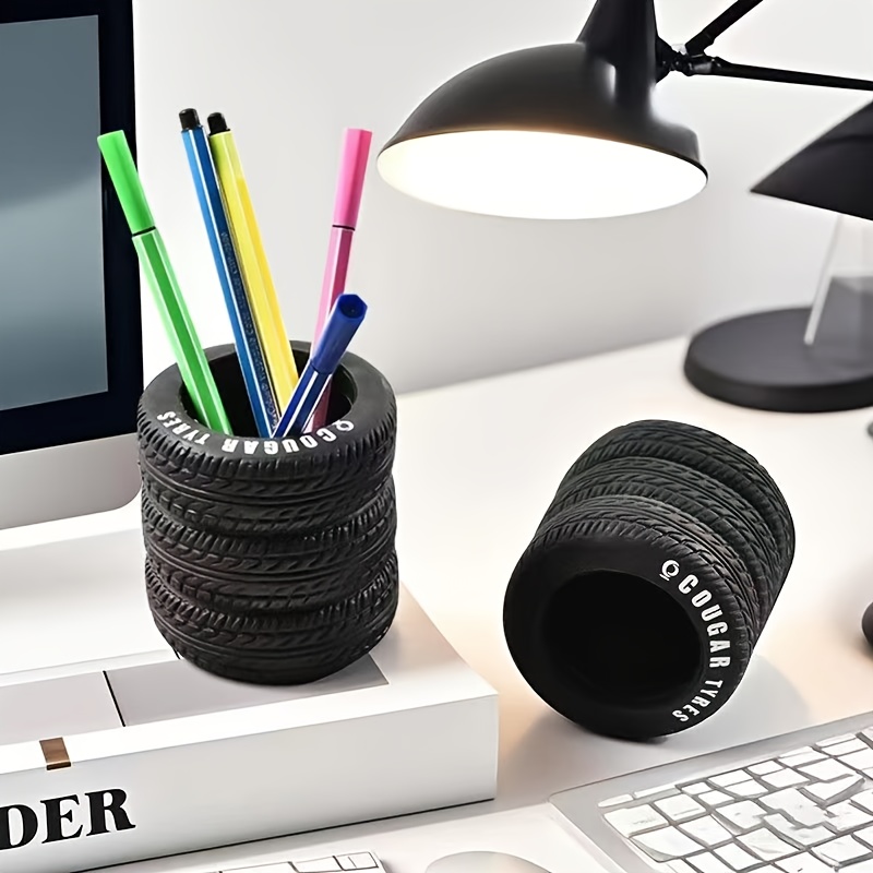 1個の楽しいタイヤ型ペンホルダー - PVCデスクオーガナイ - Desk Setup Accessories Aesthetic のレビューと価格