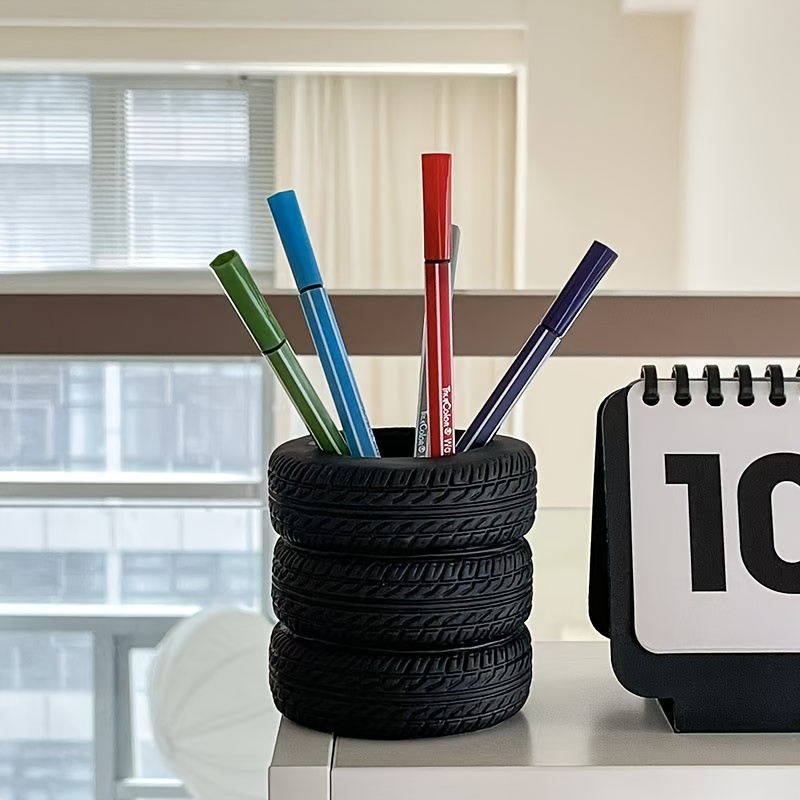 1個の楽しいタイヤ型ペンホルダー - PVCデスクオーガナイ - Desk Setup Accessories Aesthetic のレビューと価格