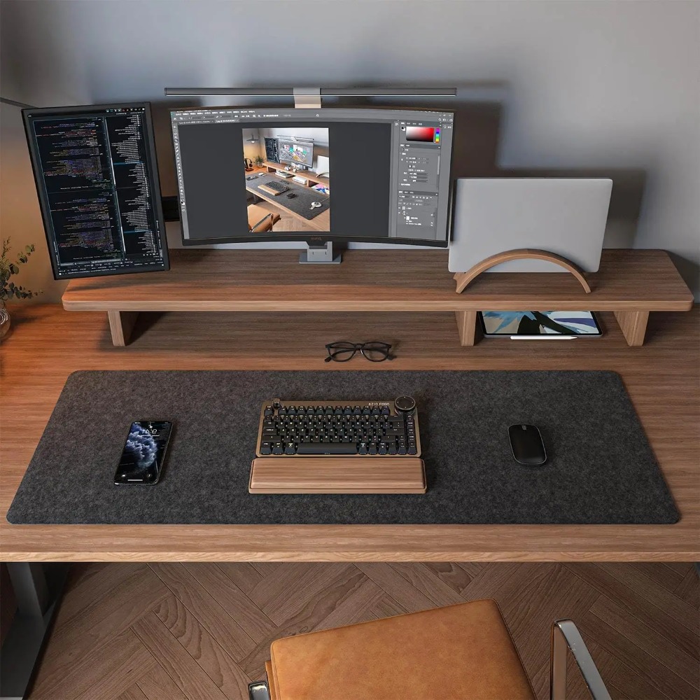 フェルトデスクマット コンピューターマット デスク用(31. - Desk Setup Dark のレビューと価格