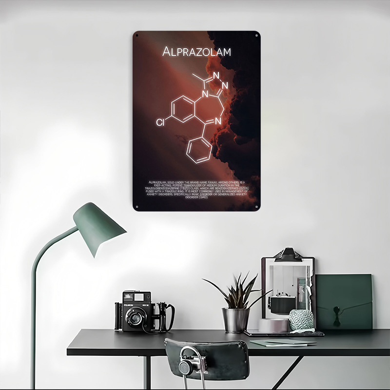 アルプラゾラム分子ブリキポスター カスタマイズ可能な壁アート - Desk Setup Poster のレビューと価格