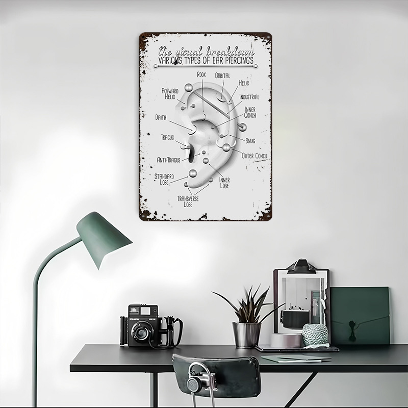 耳ピアスチャートメタルポスターカスタムウォールアートレトロヴ - Desk Setup Poster のレビューと価格