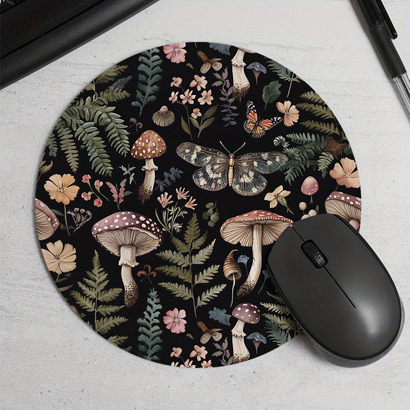 丸型の森の植物柄マウスパッド、滑り止めゴム製、オフィス用キー - Desk Setup With Plants のレビューと価格