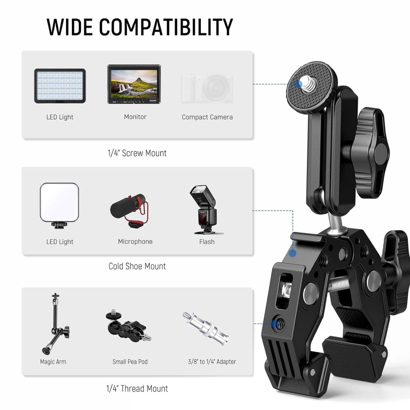 ユニバーサルアルミスーパーカンプ、ダブルボールヘッドマジック - Monitor Arm Clamp のレビューと価格