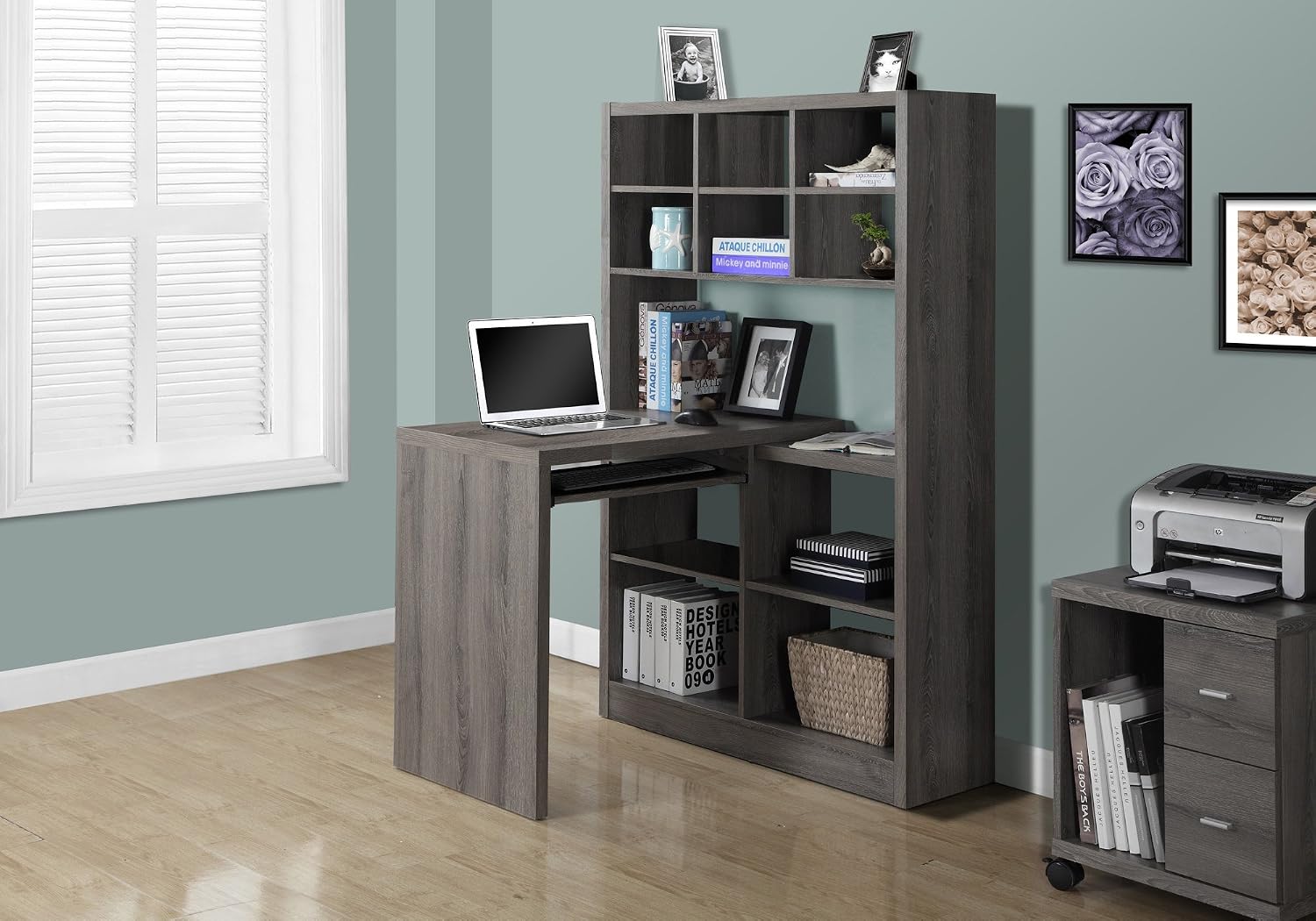 調節可能な棚と収納本棚付きコーナーデスク、長さ60インチ、左 - Desk Setup Dark のレビューと価格