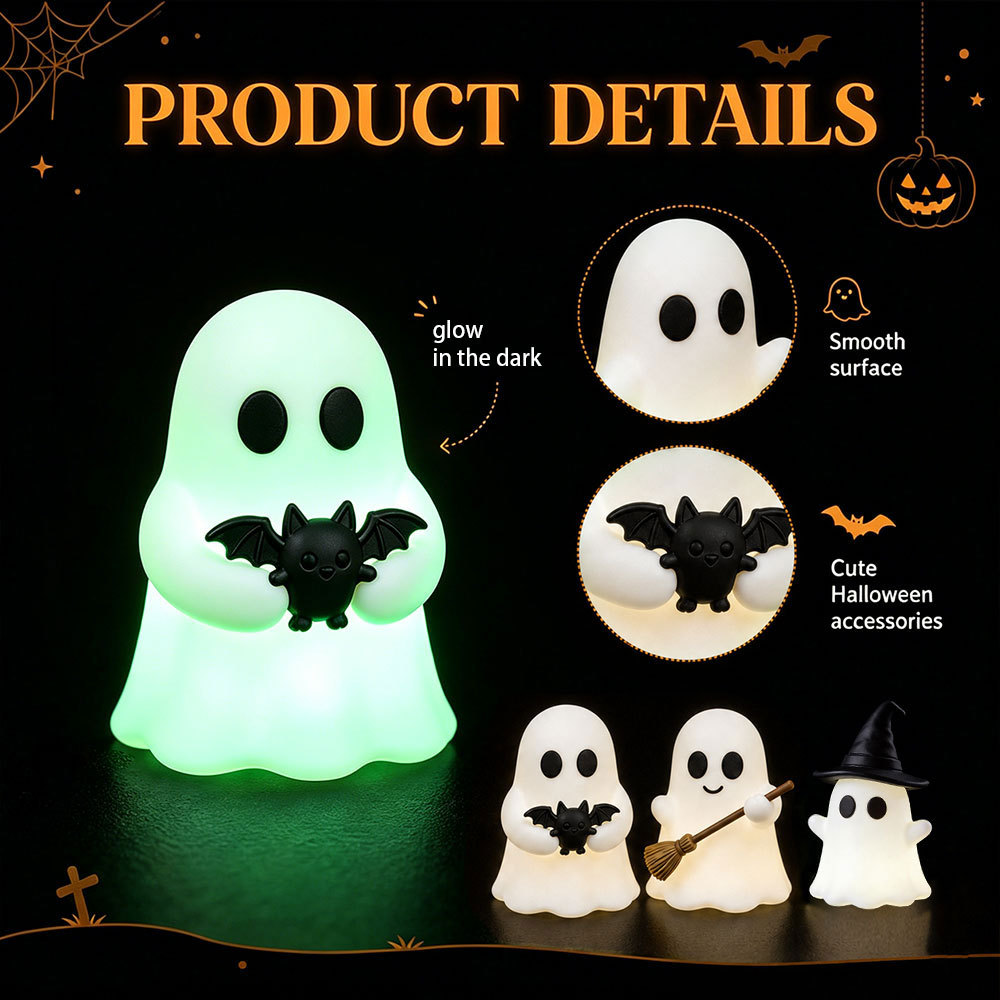 ハロウィン光るミニゴースト像、暗闇で光るオーナメント、かわい - Desk Setup Dark のレビューと価格