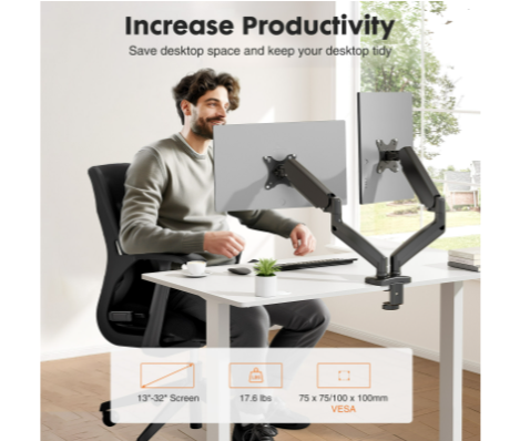 デュアルモニタースタンドアーム、ガススプリング式2モニターデ - Monitor Arm Clamp のレビューと価格