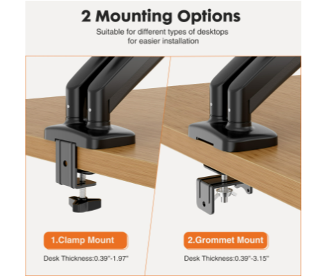 デュアルモニタースタンドアーム、ガススプリング式2モニターデ - Monitor Arm Clamp のレビューと価格