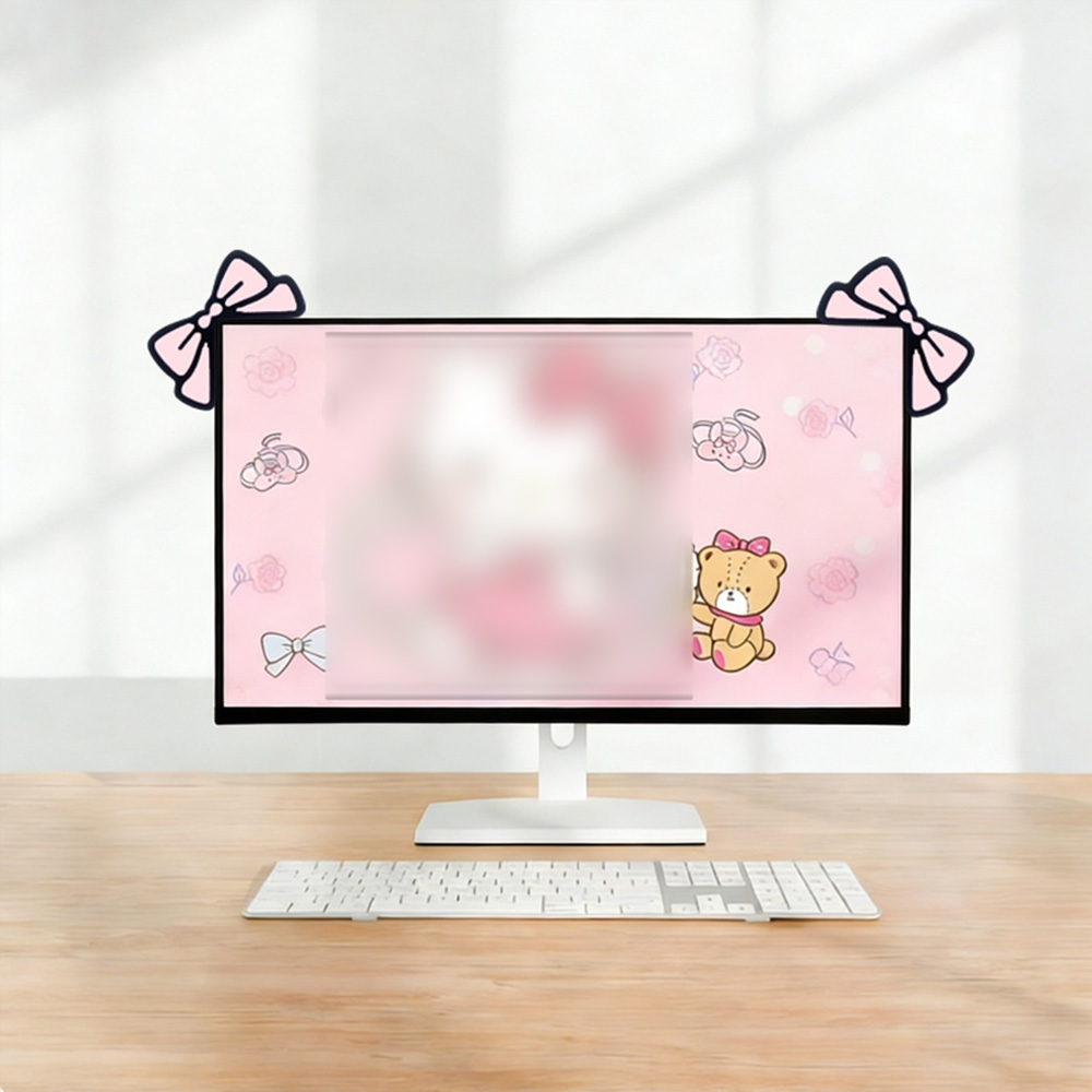 かわいいピンクのリボンモニターデコレーション、可愛いスクリー - Desk Setup Laptop And Monitor のレビューと価格
