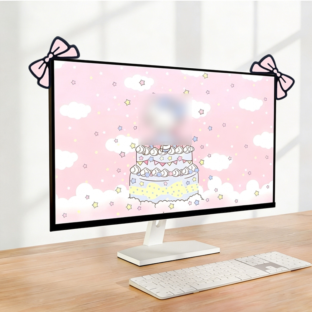 かわいいピンクのリボンモニターデコレーション、可愛いスクリー - Desk Setup Laptop And Monitor のレビューと価格