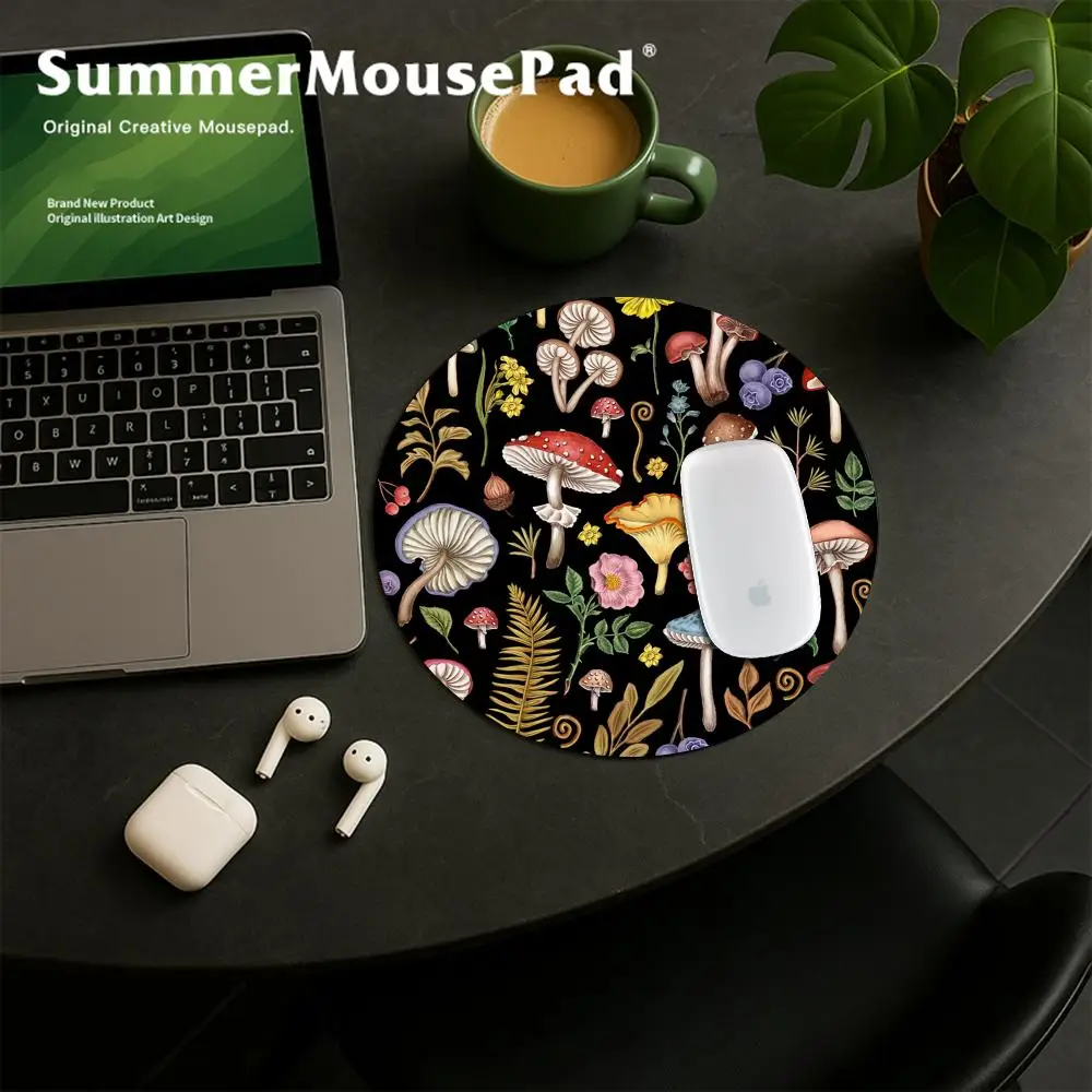 丸型フォレスト柄のマウスパッド、滑り止め加工、オフィス用キー - Desk Setup With Plants のレビューと価格