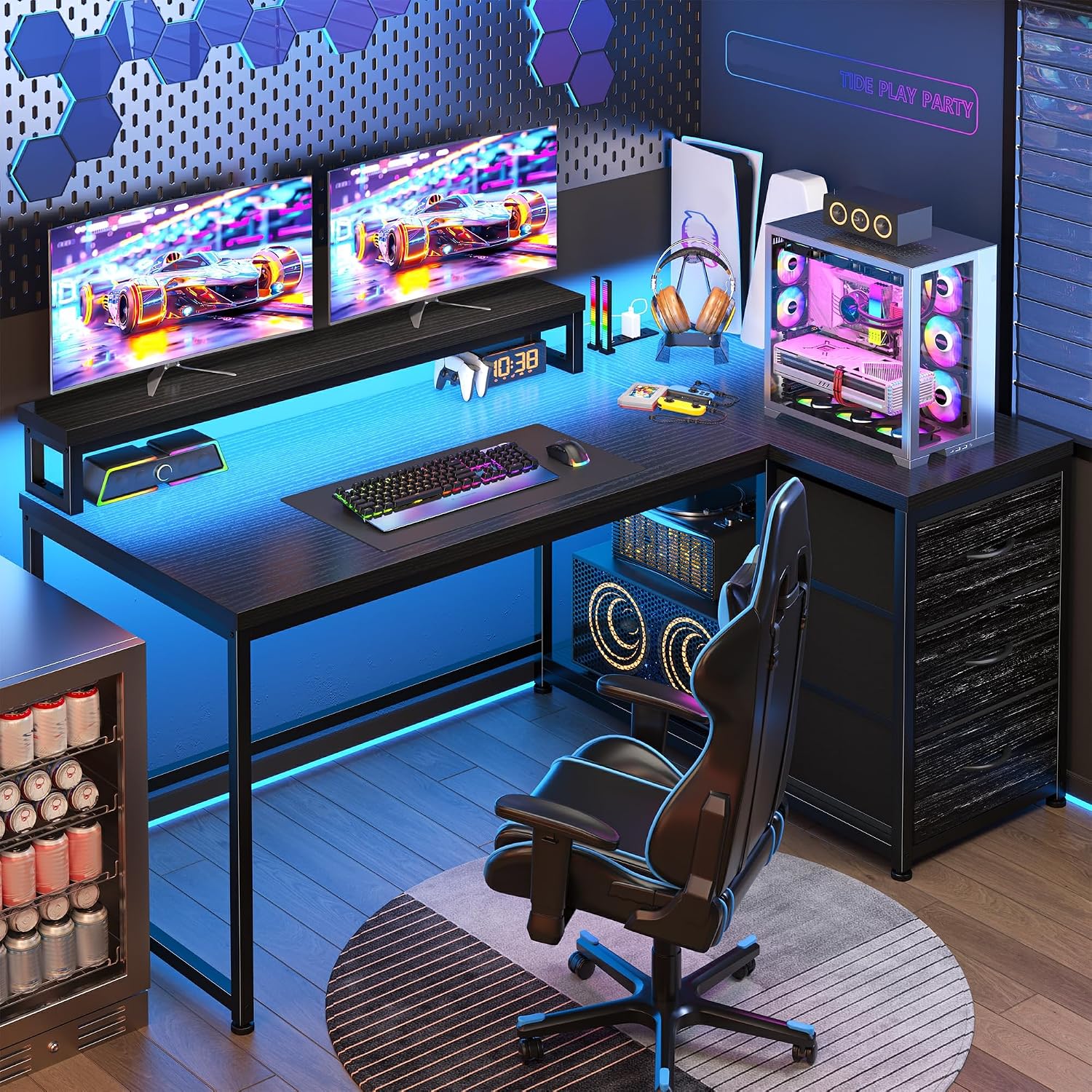 3つの引き出しと40モードRGB LEDを備えたゲーミングデ - Desk Setup Gaming Pc のレビューと価格