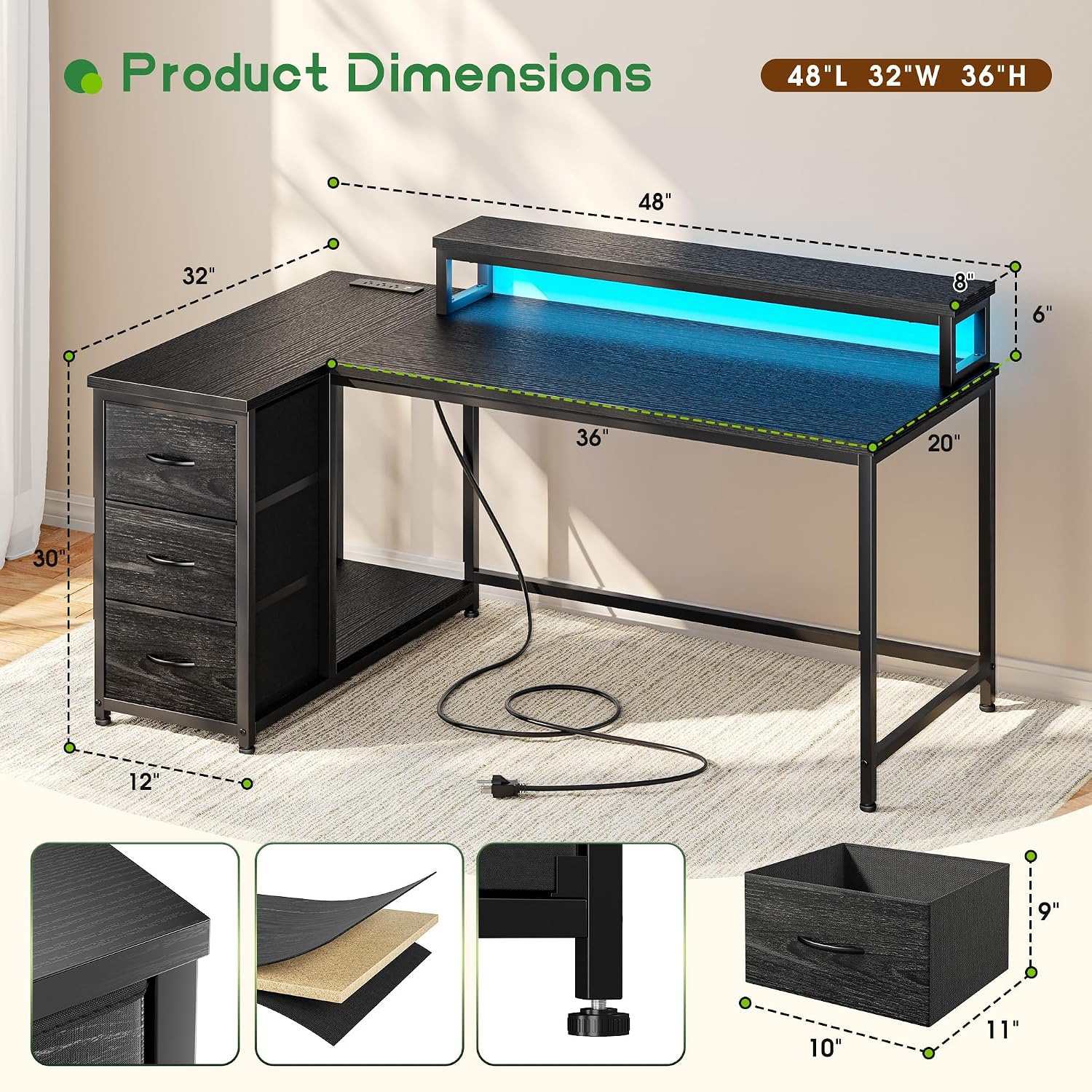3つの引き出しと40モードRGB LEDを備えたゲーミングデ - Desk Setup Gaming Pc のレビューと価格